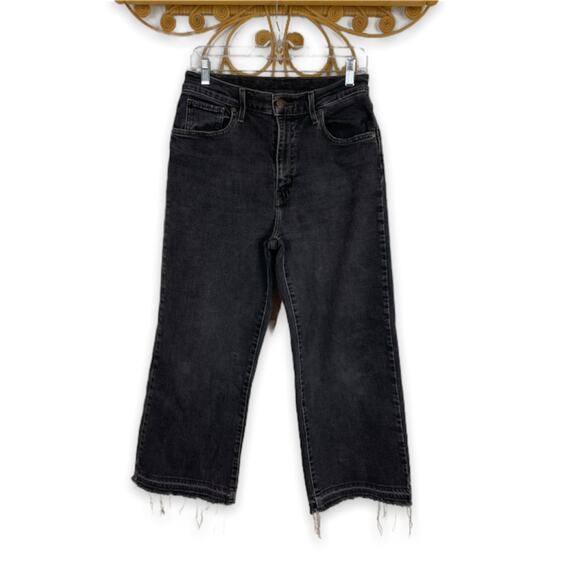 Levi's Mile High Wide Leg jeans frayed hem crop Black 29 - Picture 2 of 9